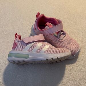 Adidas Kids Light Pink Sneakers with White Stripes